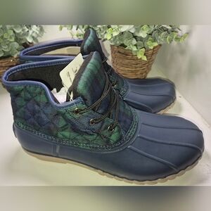 NWT Womens Rain Boots St. John's Bay Denton Flat Heel Green Blue Duck boot sz 8
